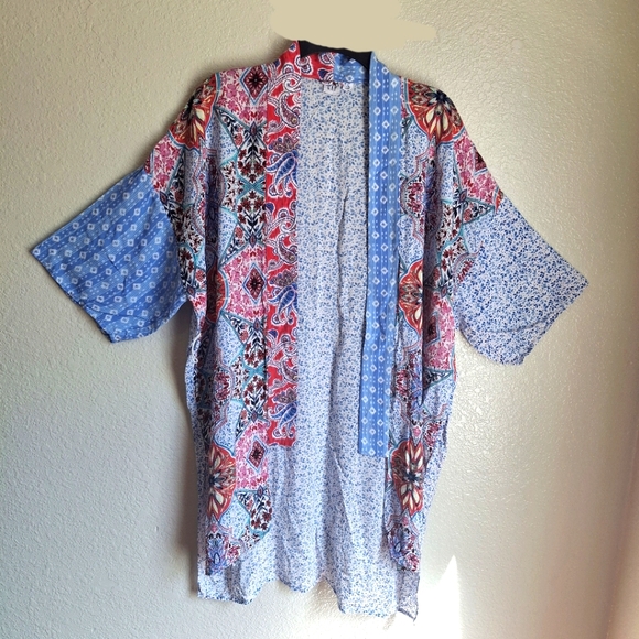 GAP Boho Festival Bandana Patchwork Kimono Cardigan Duster Small Medium Robe - Picture 2 of 10